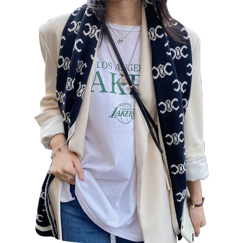 Autumn winter Korean double-sided double-sided bib ladies knitted long scarf