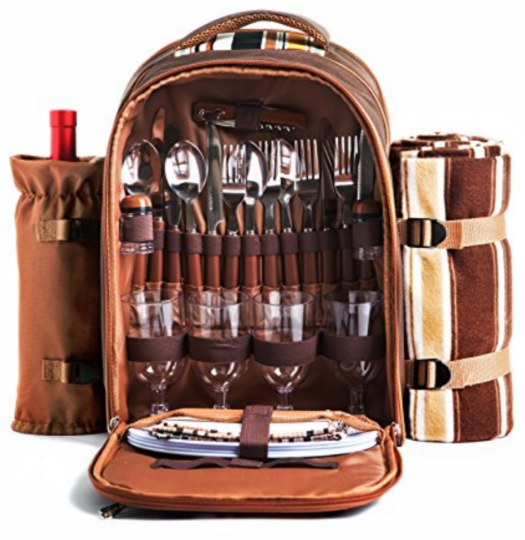 Wholesale custom logo hot selling outdoor 4 persons picnic backpack Set With Wine Holder Blanket