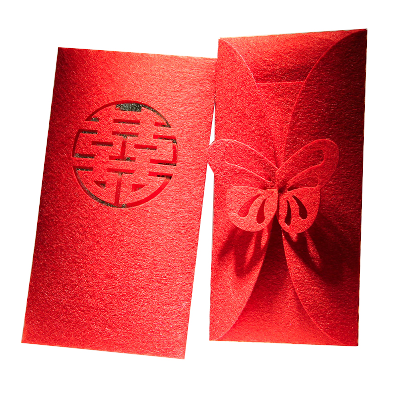 2021Hot sale felt red pocket felt red packet wedding envelop