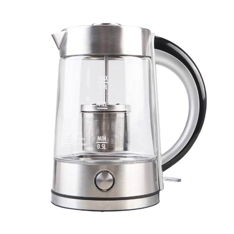 1.7L 12832B electric tea kettle with removable stainless steel tea infuser and cordless glass kettle