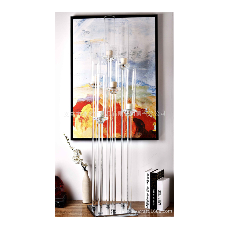 Hot Sale Modern And Simple Wedding Centerpiece Glass Tubes Crystal Candelabra 6-head Straight Tube Crystal Candle Holder