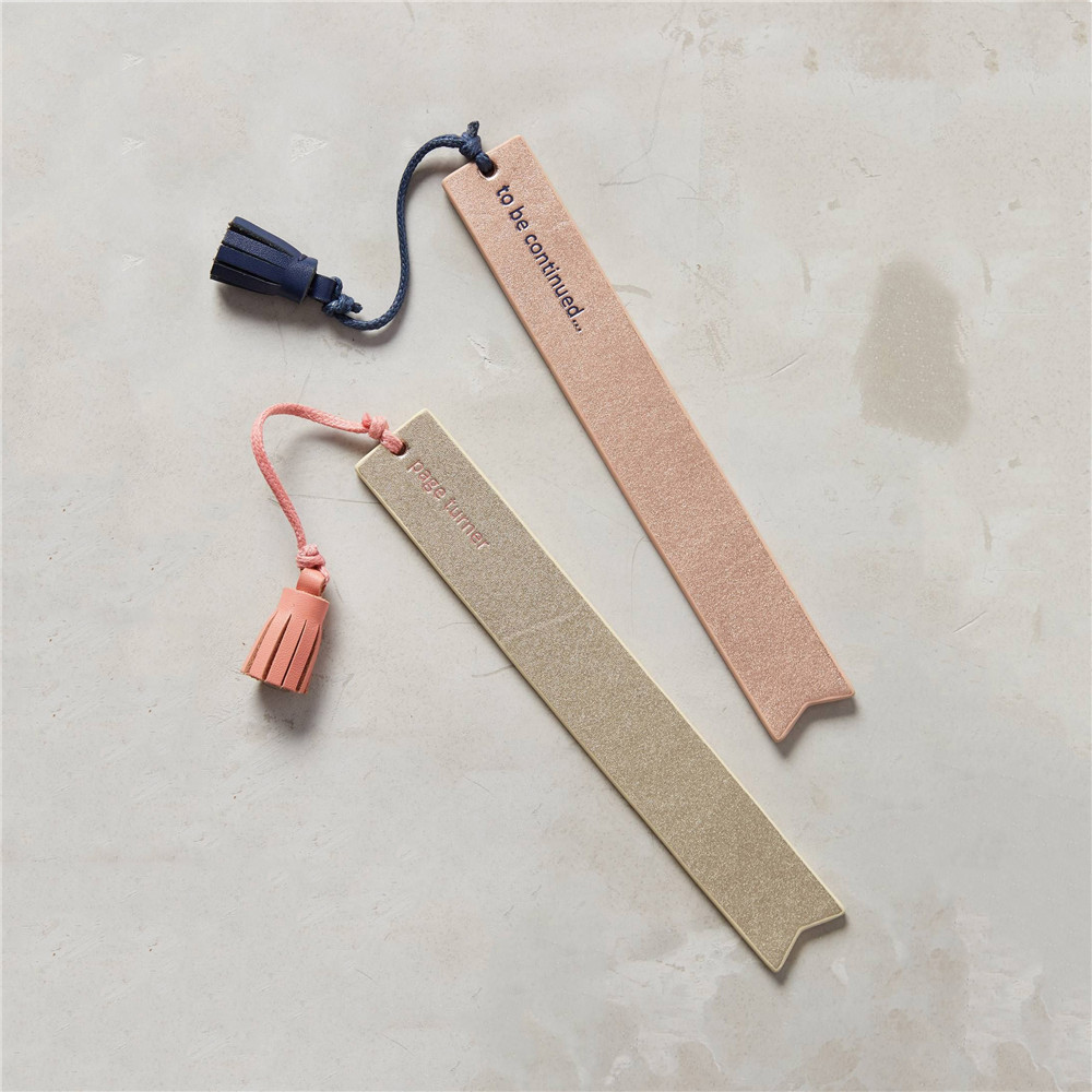 Leather promotional gift Customized logo genuine leather bookmark with tassel
