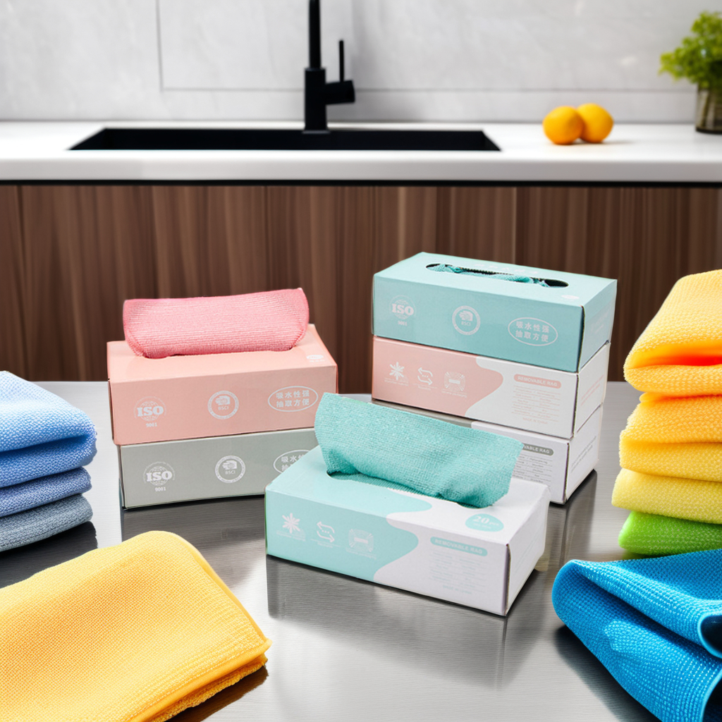 Strong Absorption Quick Dry Microfiber Cleaning Cloths Disposable Cleaning Rags Reusable Lint Free Towel With Dispenser Box
