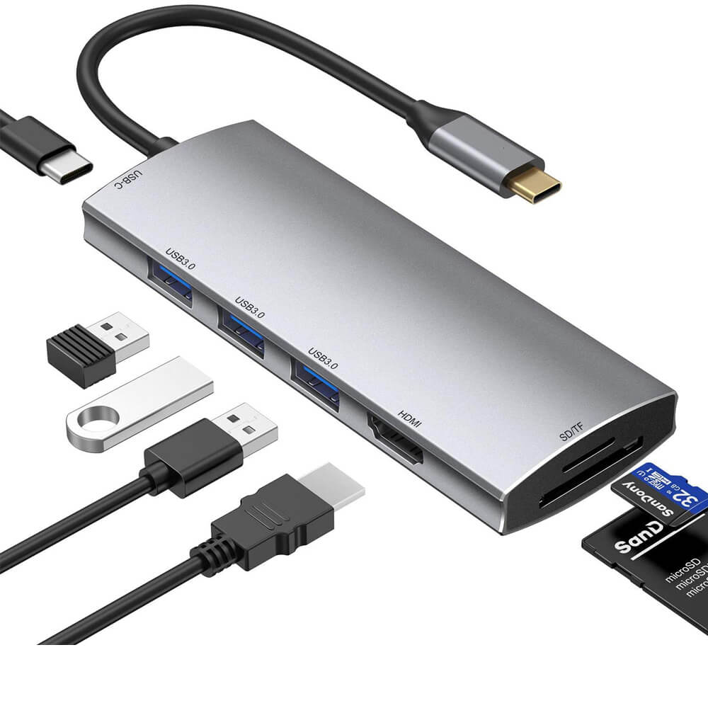 USB C Hub 7 в 1 USB 3,1 Type C to 4K HDMI 3 USB 3,0 SD TF PD зарядка многопортовый адаптер 7 в 1