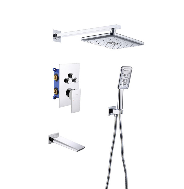 Widespread 3 function wall mounted button designed shower mixer valve bath & shower faucets shower set