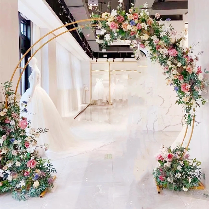 Wholesale Gold White Double Pole Wedding Round Metal Arch