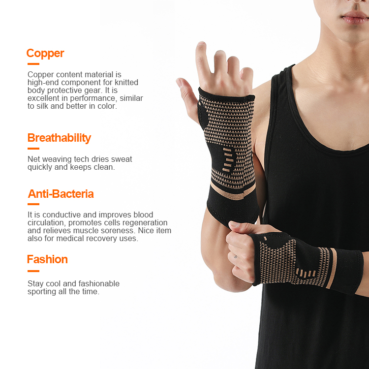 2020 best selling high elastic hand palm brace copper wrist band for tennis