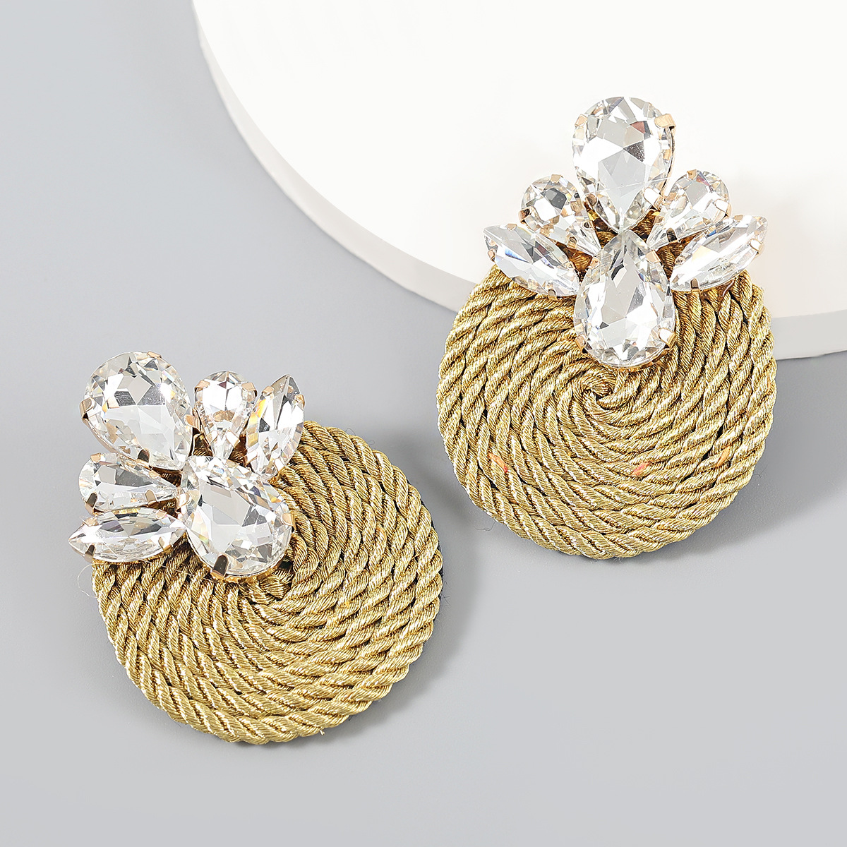 High Quality All-match Rhinestone Geometric Round Earrings Women Handmade Jewelry Rope Crystal Gift Stud Earings