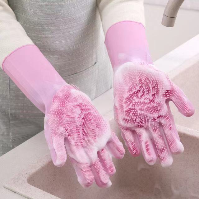 Housework Waterproof Cleaning Gloves Durable Silicone Scrubbing Dishwashing Clothes Kitchen Dishwashing Gloves