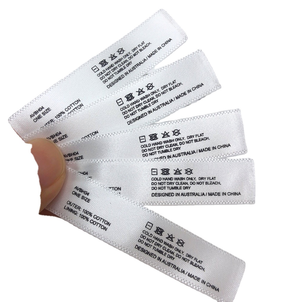 High Quality Customized straight cut Satin Printed labels/ garment woven label for dress/ shirt/jeans/ Clothing