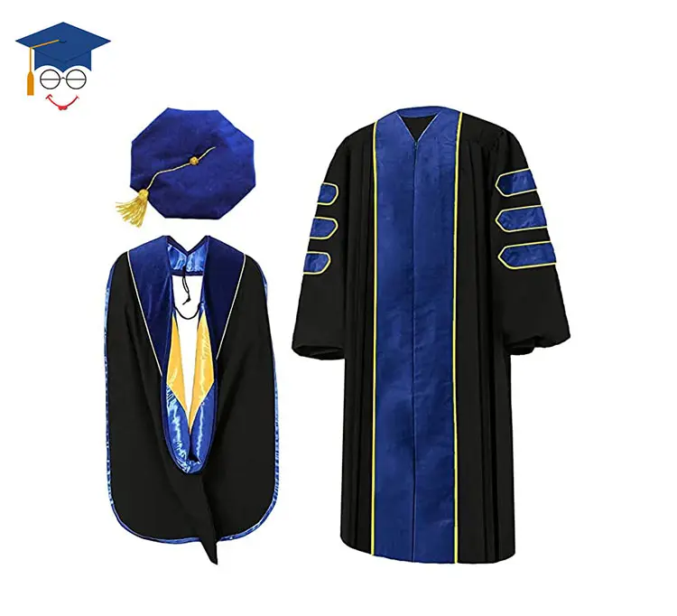 Graduation Gown Graduation Cap Tam 8 Sided Hood for Doctoral