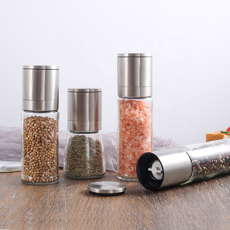 140ml adjustable glass salt and pepper grinder ceramic core salt and pepper grinder stainless steel spice grinder