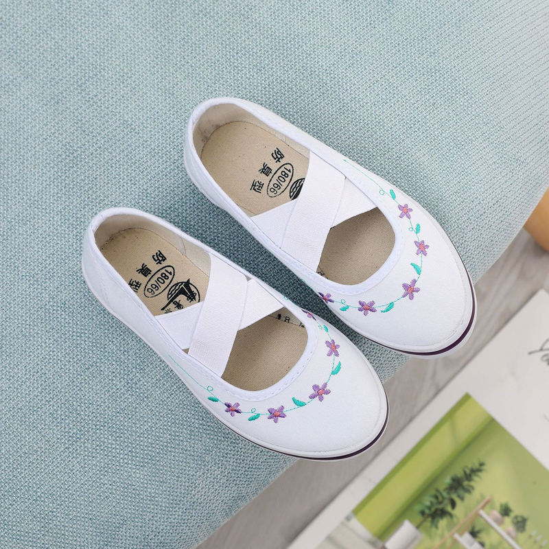 Children Wholesale White Foldable Little Girl's Dance Shoes Cheap Girls Stretch Canvas Embroidered Dance Shoes for Baby Girl