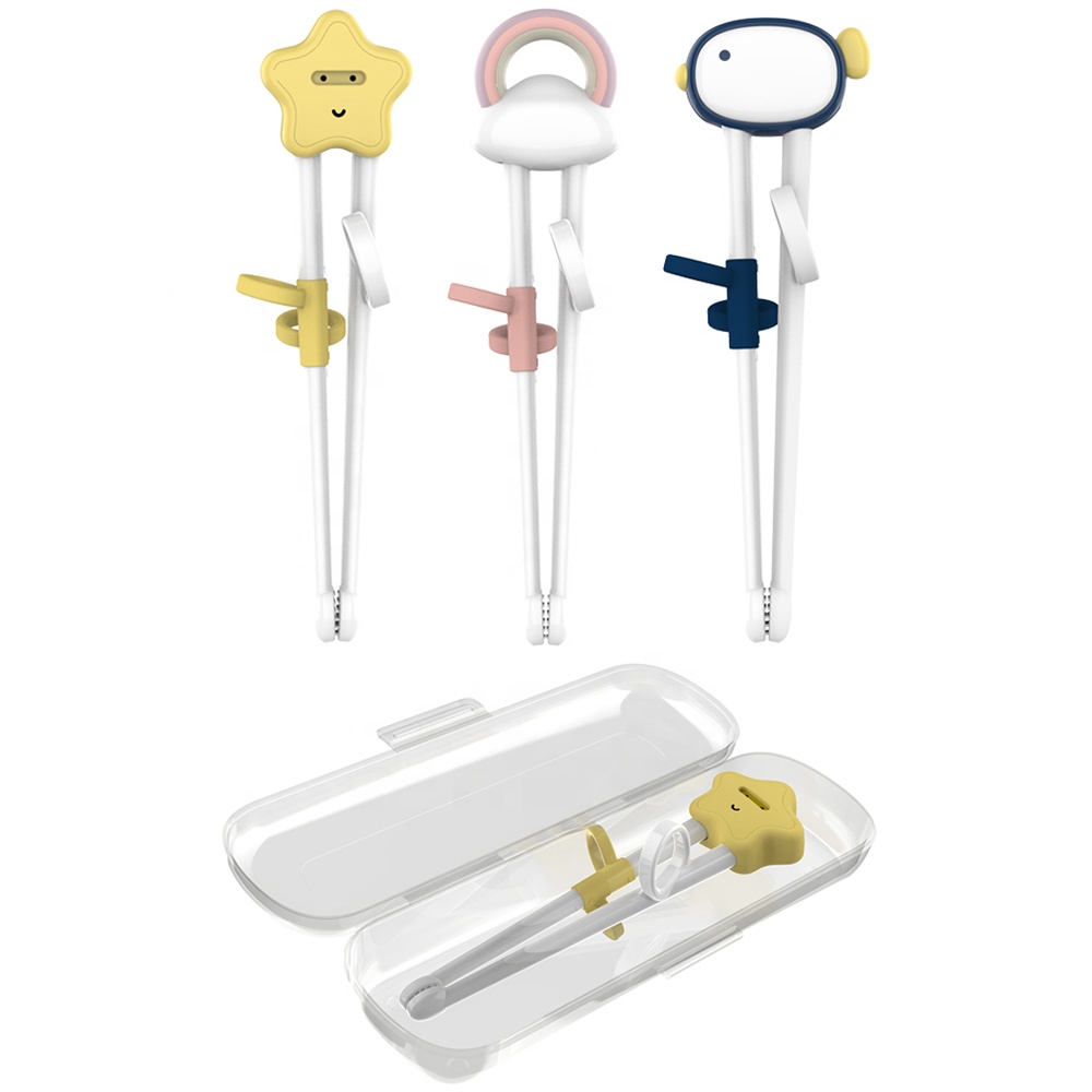 Eco friendly Cute Silicone Kids Toddler Cutlery Tableware Set Learning Utensils Reusable Children Kids Baby Trainer Chopsticks