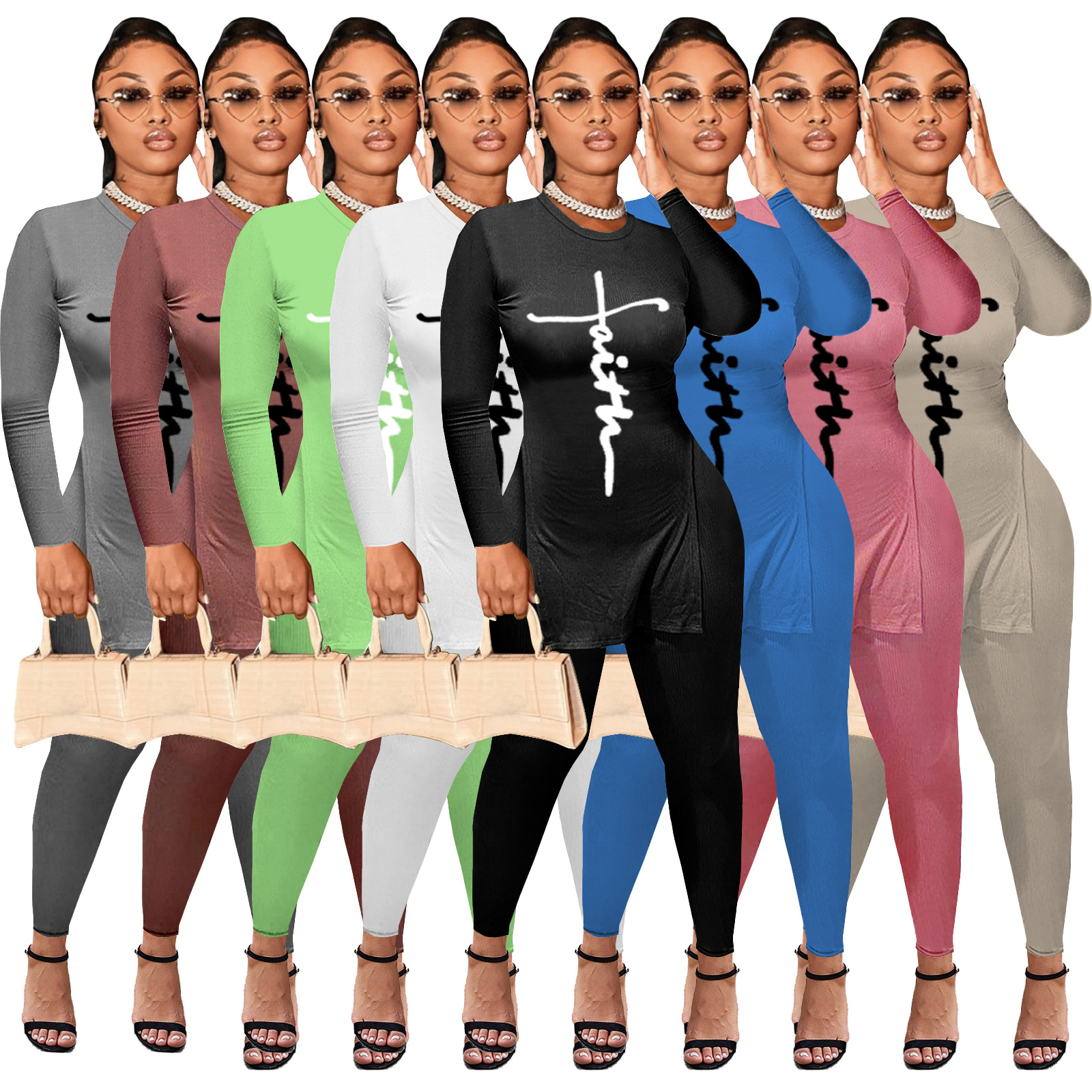 Trending Products 2021 New Arrivals Faith Jogger Set 2 Piece Pants Set Sweatshirt Suit Fall Outfits For Women