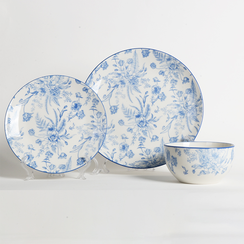 pad printing flower dinner set 12pcs porcelain plates sets dinnerware