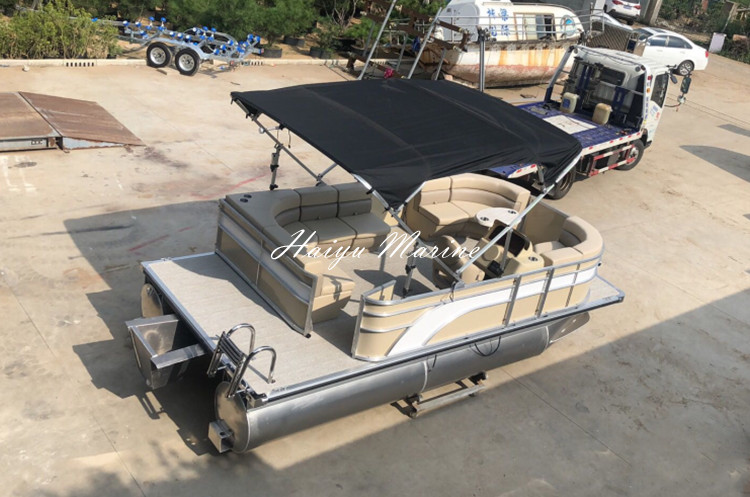 5.5m/19ft Aluminum alloy water party pontoon boat with bimini and sofa