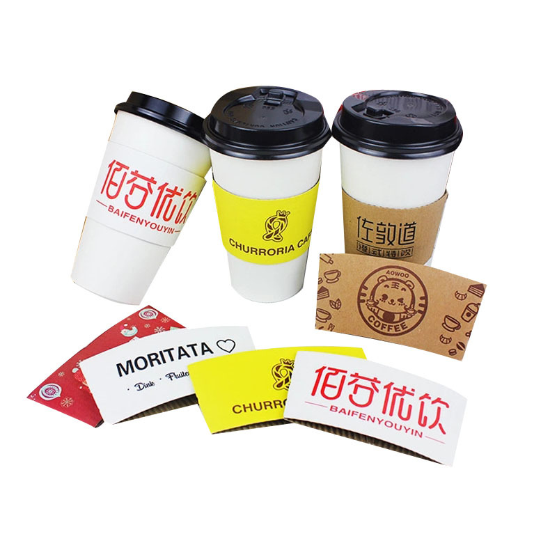 Disposable Double Wall Kraft Paper Coffee Cup with Lid and Sleeve