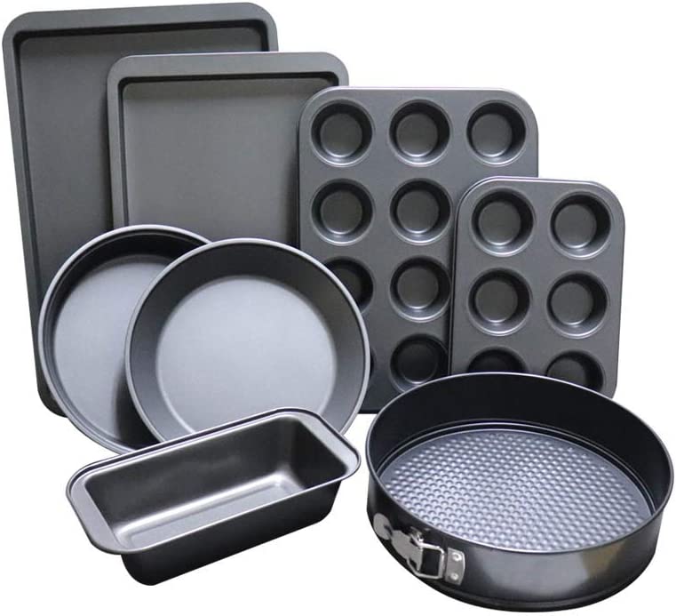 Durable 8-Piece Steel Non-Stick Bakeware Set for Muffin Tray, Cake Pan, Loaf Pan & Spring Form Cake Tin
