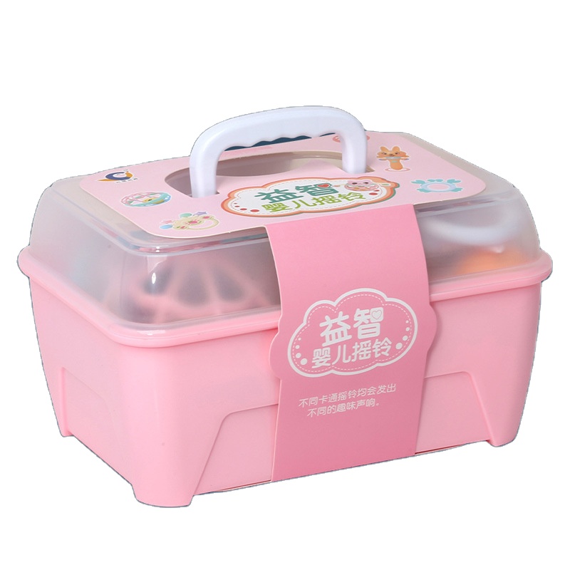 13 Piece Set Storage Portable Gift Box Funny Plastic Hand Bell Rattles Set Baby Rattle Toys