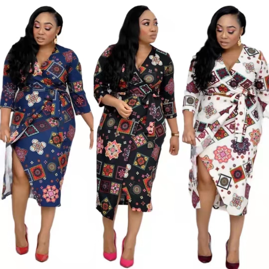 Boboyu vintage fall 2021 africa women clothing longsleeve floral dress asymmetric causal dresses