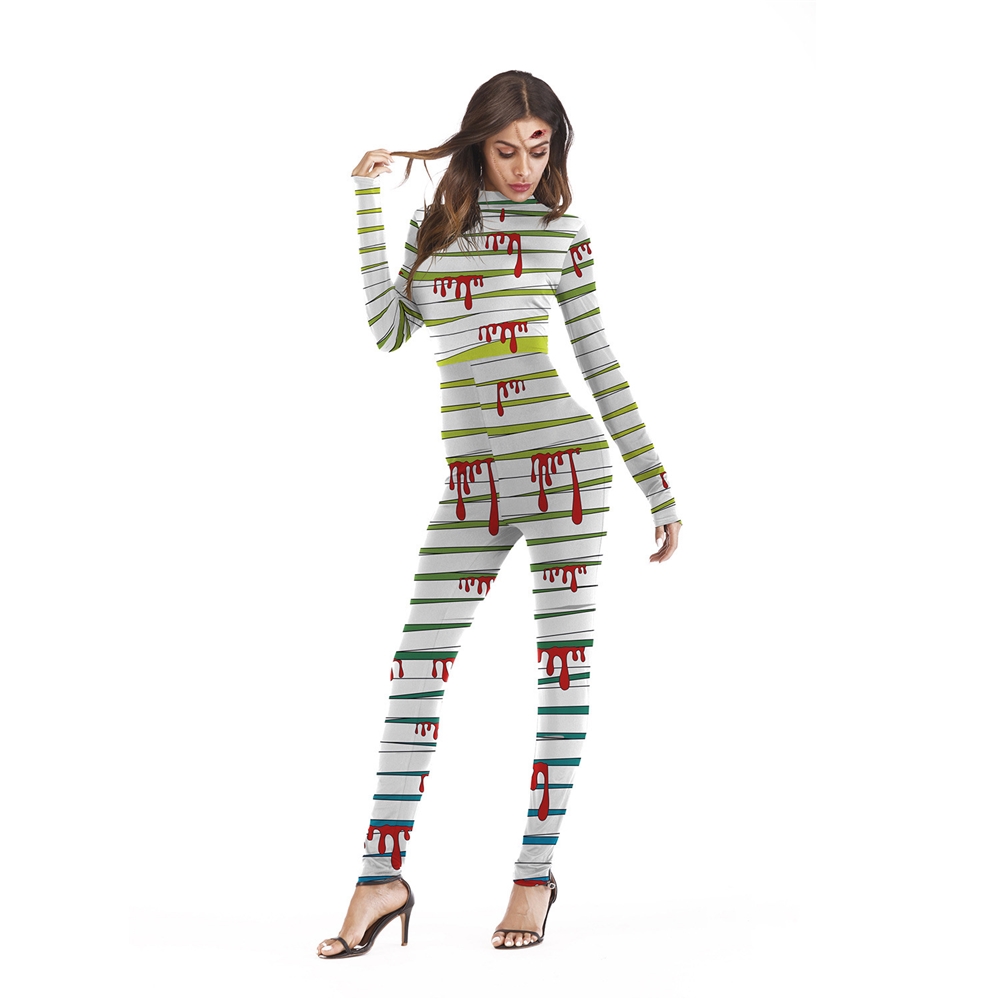 Halloween Onesie Adult 3D Print Mummy Rompers Street Terror Style Roar Clothing Onesie Jumpsuit Sexy Halloween Costume