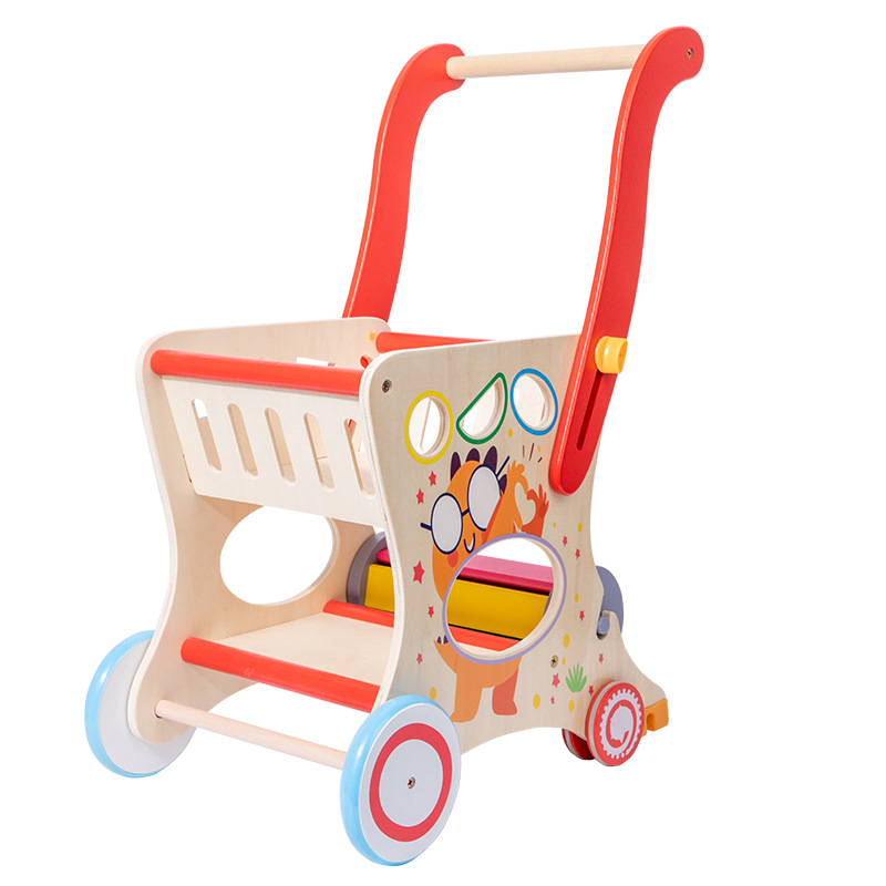 New children's hand push toy shopping cart Toddler wooden supermarket toy car