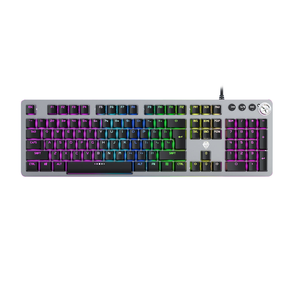 Механическая клавиатура с RGB светодиодной подсветкой, USB Проводная клавиатура-синий переключатель-с мультимедийной клавишей (черный)