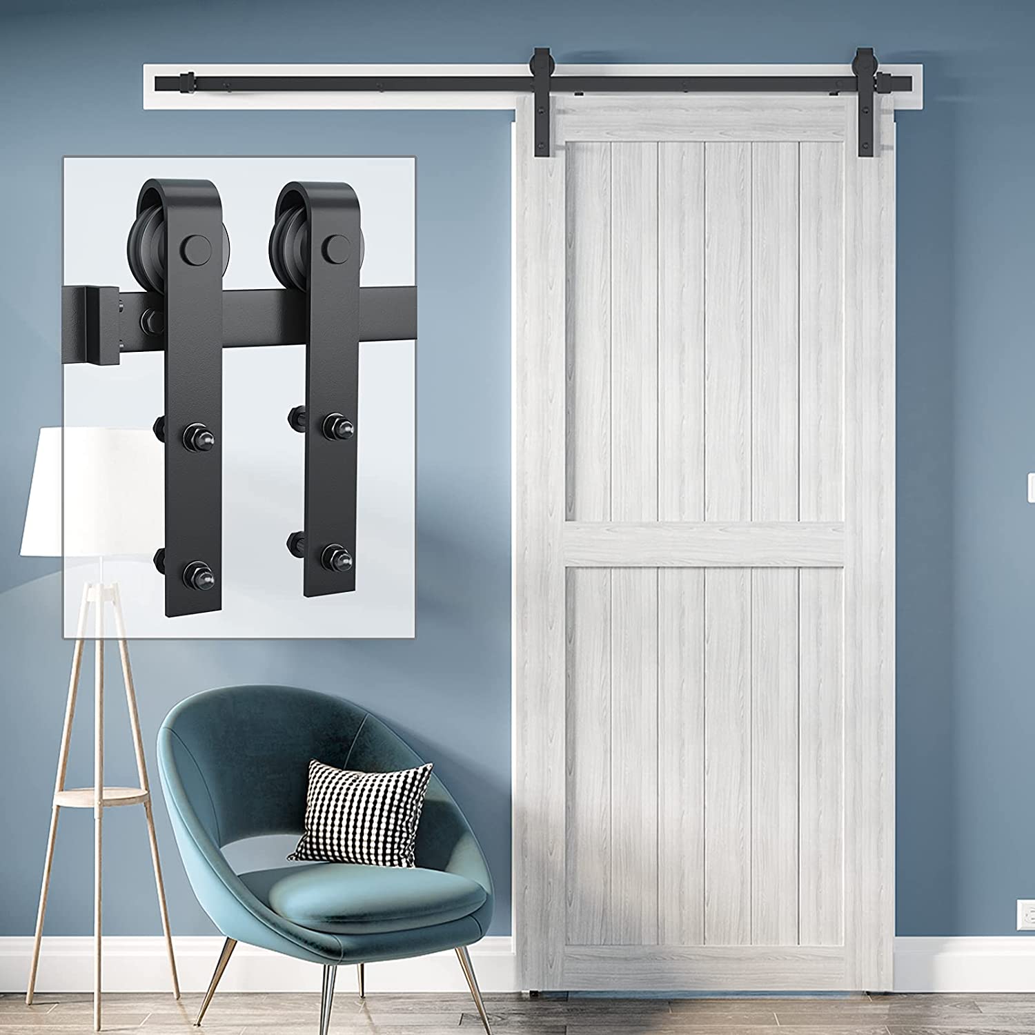 Haidi Rustic Black Classic 6.6 Feet Rail Hanging Sliding Single Barn Door Hardware Kits