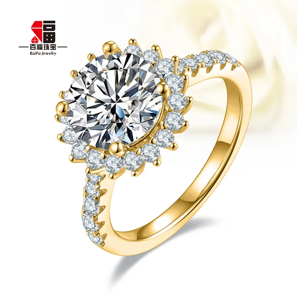 BaiFu Gold Diamond Engagement Moissanite Ring