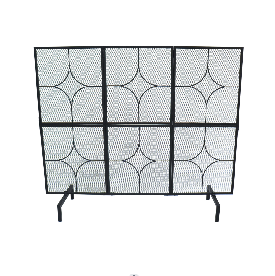 Fire Beauty Fireplace Screen 3 Panel Wrought Iron Black Metal Spark Guard Cover(Black)