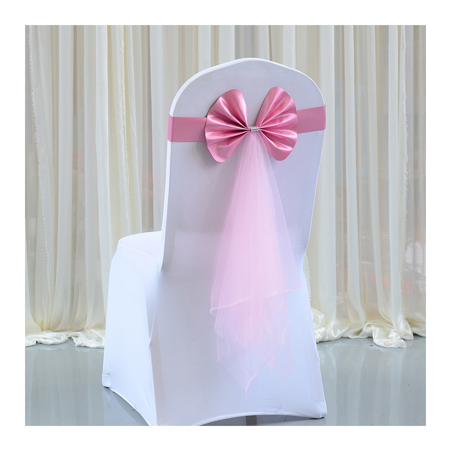 Stretch free wedding bow tie satin yarn silk chiffon banquet flower chair back cover decoration race flag chair bands