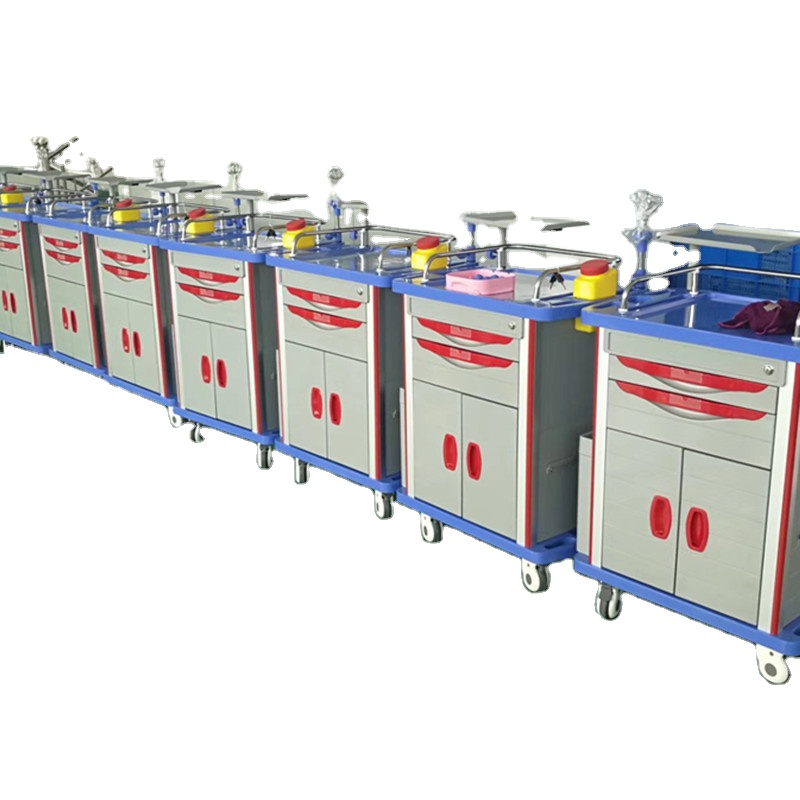 High Class Hospital icu medical ABS nursing crash cart Aluminum Alloy pillar emergency trolley