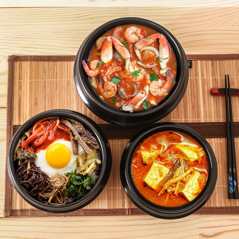 Amazon хит продаж корейские черные керамические горшки для супа dolsot bibimbap ramen каменная чаша с лотком