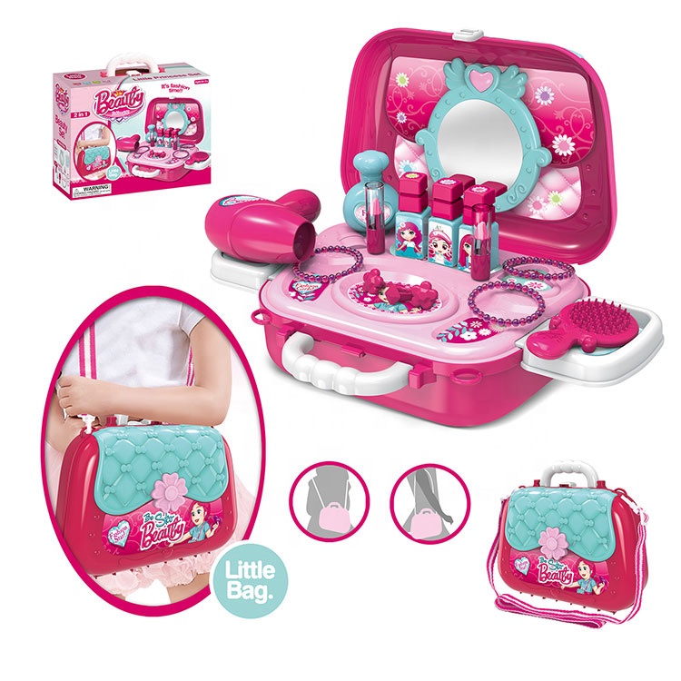 Pretend Play Makeup Cosmetic Sets With Shoulder Bag Handbag Mirror Dressing Table Toys Set For Kids