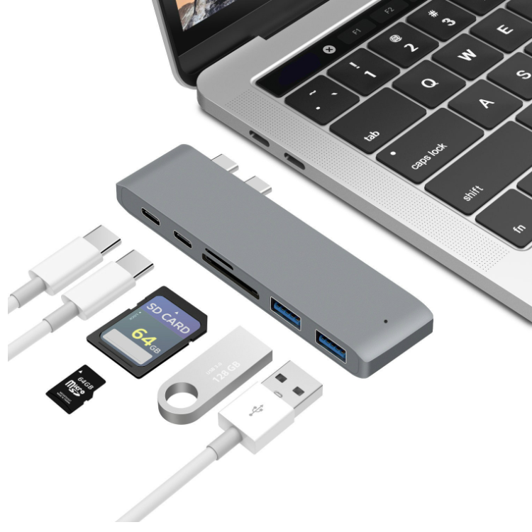 Док-станция для ноутбука 6 в 1, USB-хаб с двумя портами usb Type-C, адаптер usb 6 в 1, док-станция с адаптером, 6 портов