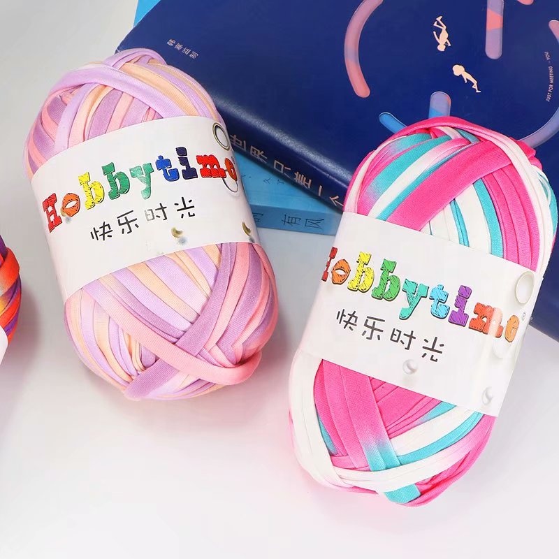 China100g 32m fancy roll tape cotton spotlight spaghetti handbag crochet hand knitting chunky t-shirt t shirt yarn for bag