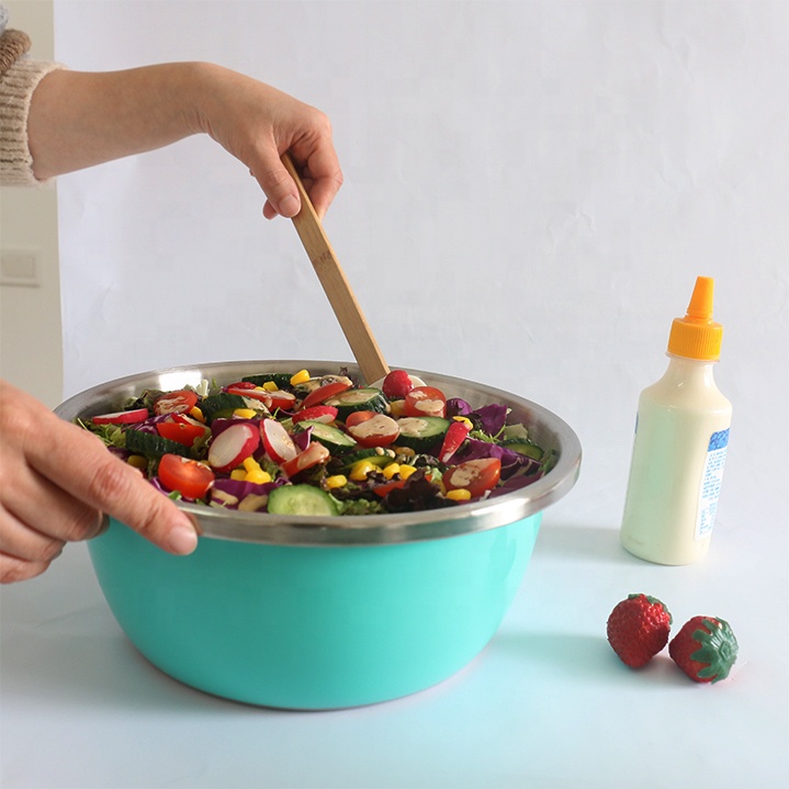Customized Color Multifunctional Stainless Steel Nesting Mixing Salad Bowls Sets With Airtight Lids