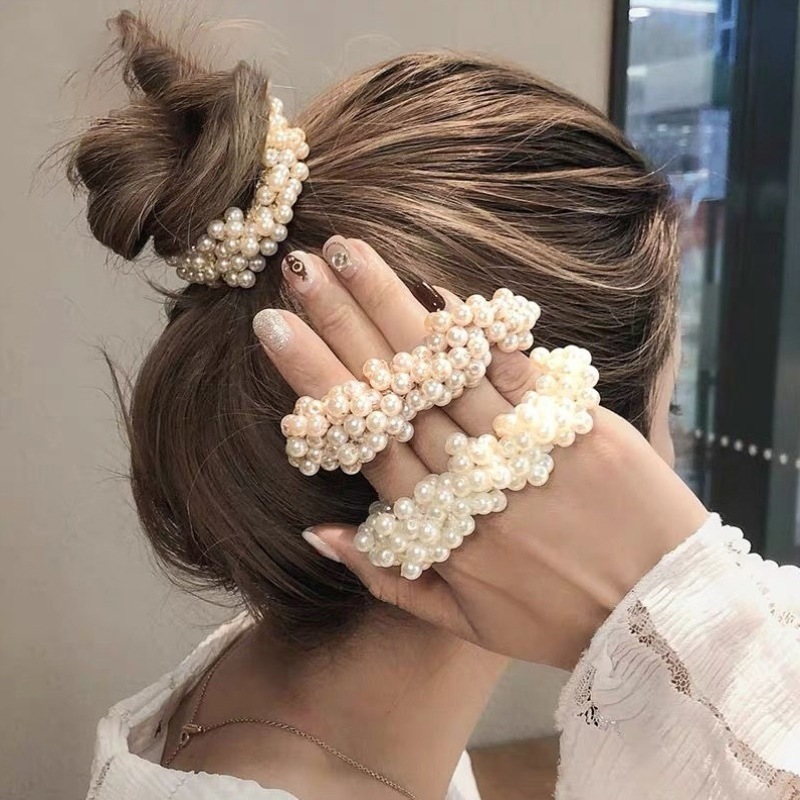 Woman Elegant Pearl Hair Ties Beads Girls Scrunchies Ponytail Holders Hair Accessories Elastic Hair Band Ornament