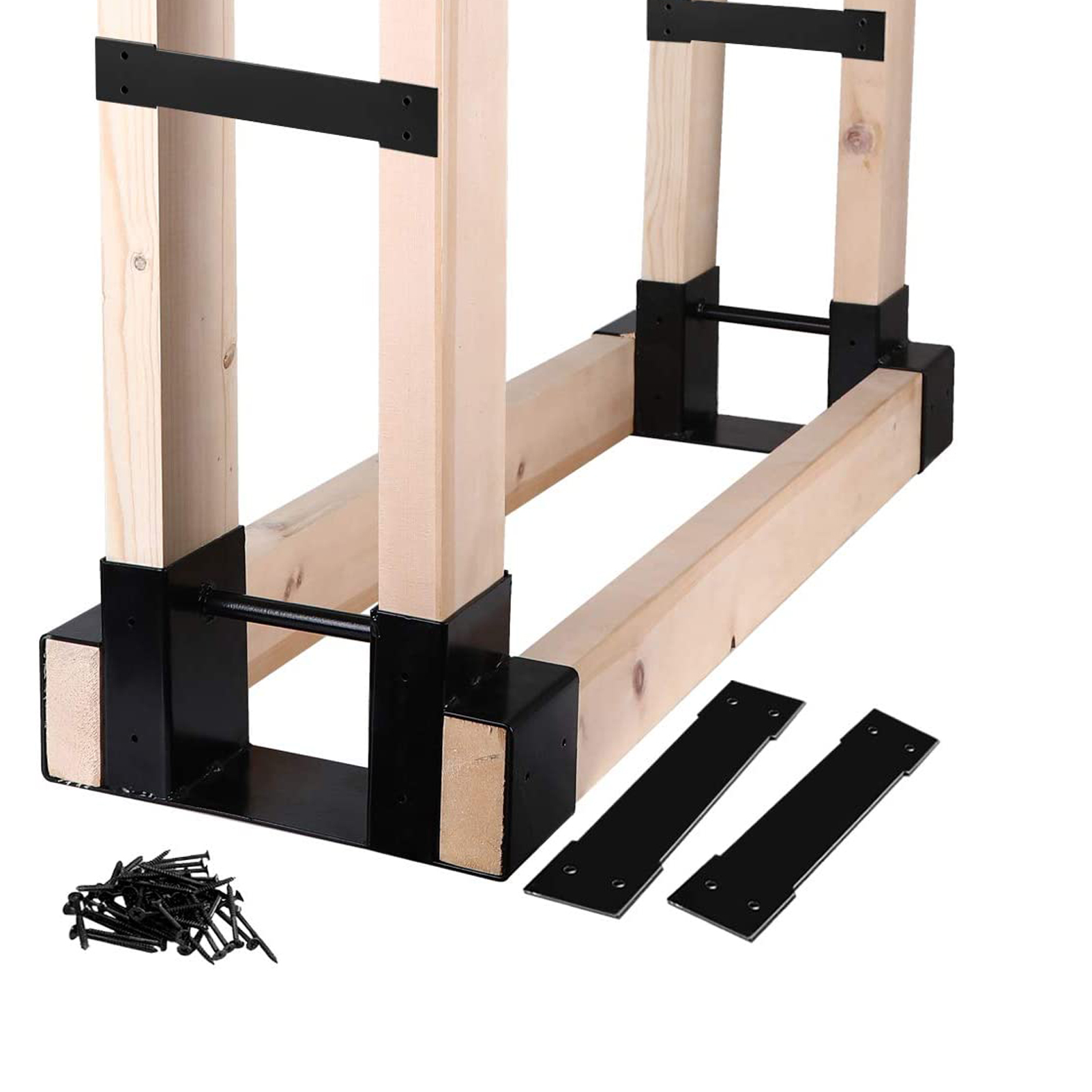Adjustable to Any Length Outdoor Firewood Log Storage Rack Bracket Kit Fireplace Wood Storage Holder