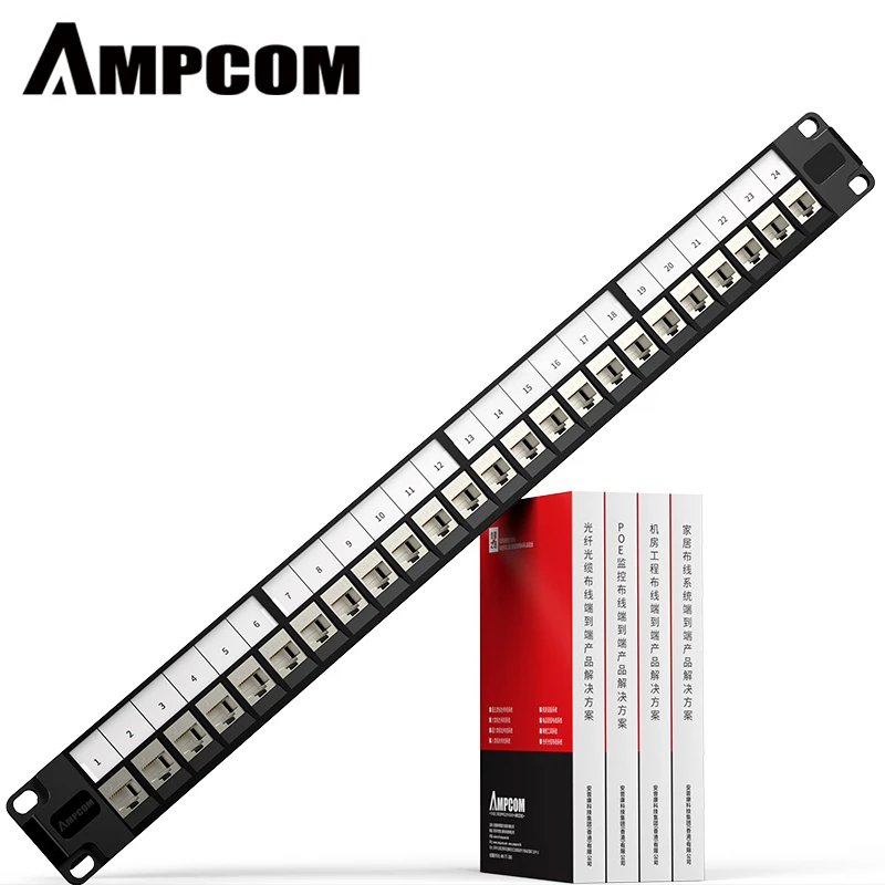 Патч-панель AMPCOM Cat7 1U, 24 порта, Keystone Jack STP RJ45