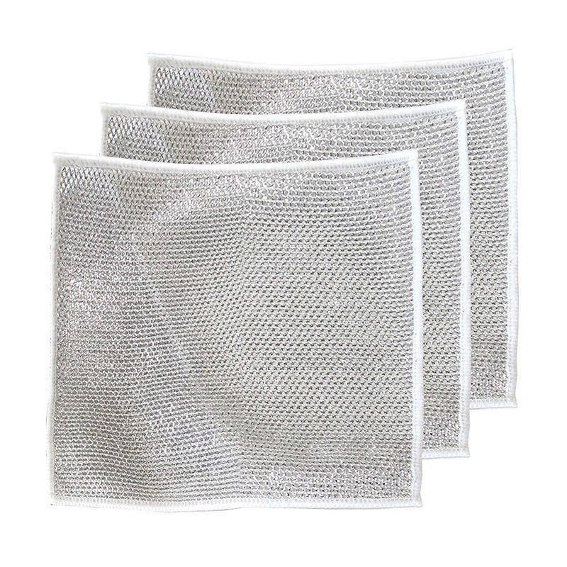Steel Wire Dishcloth Oil-Free Steel Wire Ball Rag Kitchen Car Special Metal Wire Cleaning Cloth Double-Fish Scale Dish Towel