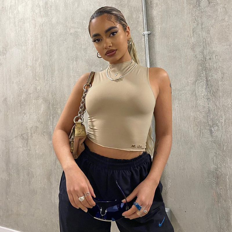 Summer Fashion Solid Color Letter Vest Top Sleeveless T-shirt Sexy Women Cropped Tank Tops