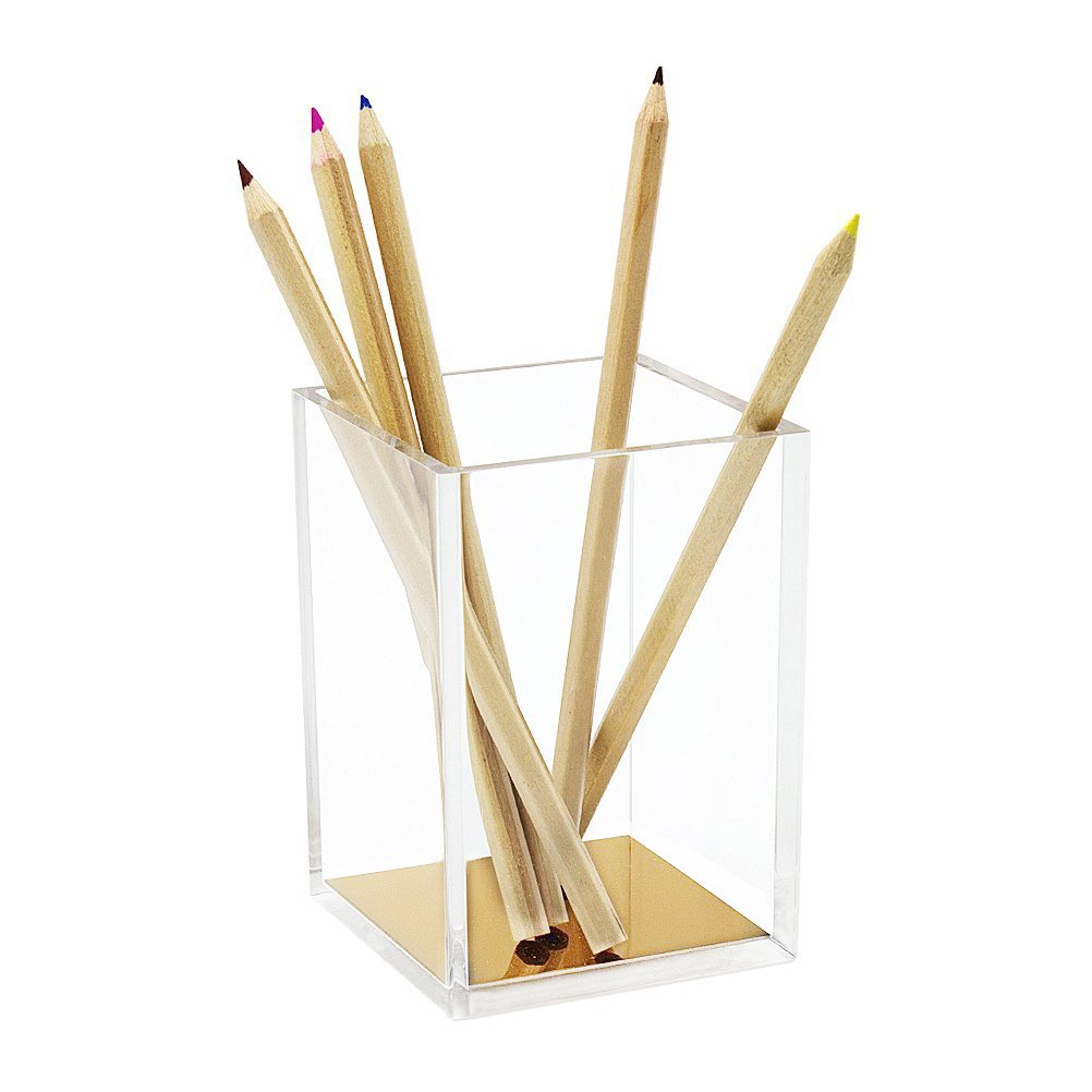 Square Gold Desktop Stationery Organizer Modern Design Office Desk Accessory Acrylic pen holder