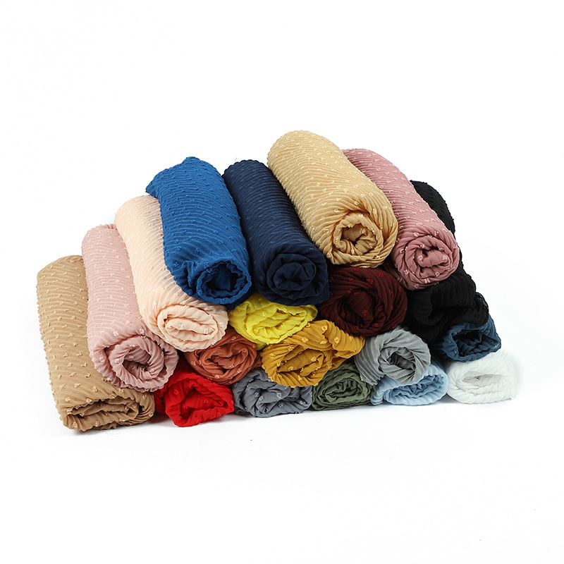 70*180g Crinkle Cotton Hijab with Dot Fur Ball Pressure Solid Color Cotton Monochrome Scarves and Shawls Women Wholesale
