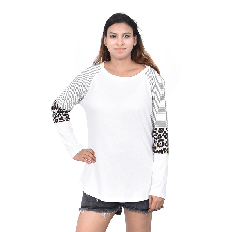 Wholesale mid long T shirt Pullover Long Sleeve Round Neck Casual Striped T Shirt Women casual t shirt