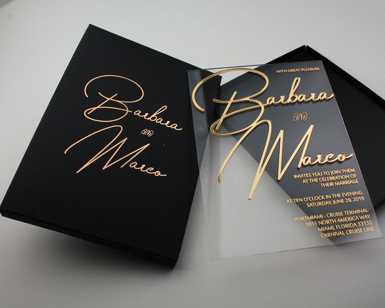 Clear Acrylic Wedding Card Custom Die Cut Name Invitations Design with Box