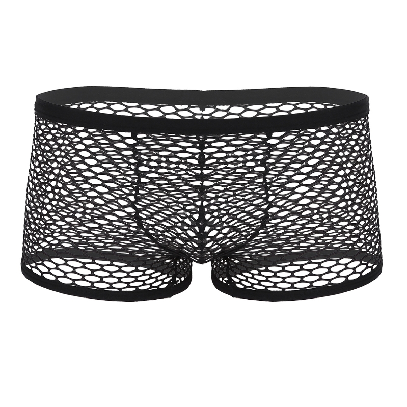 Custom Mens Fishnet Lingerie Panties Mesh Transparent Sheer Low Rise Boxer Briefs Underwear