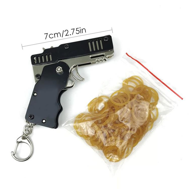 Rubber Band Gun Mini Metal Folding 6 Hair Band Keychain Children's Educational Interactive Game