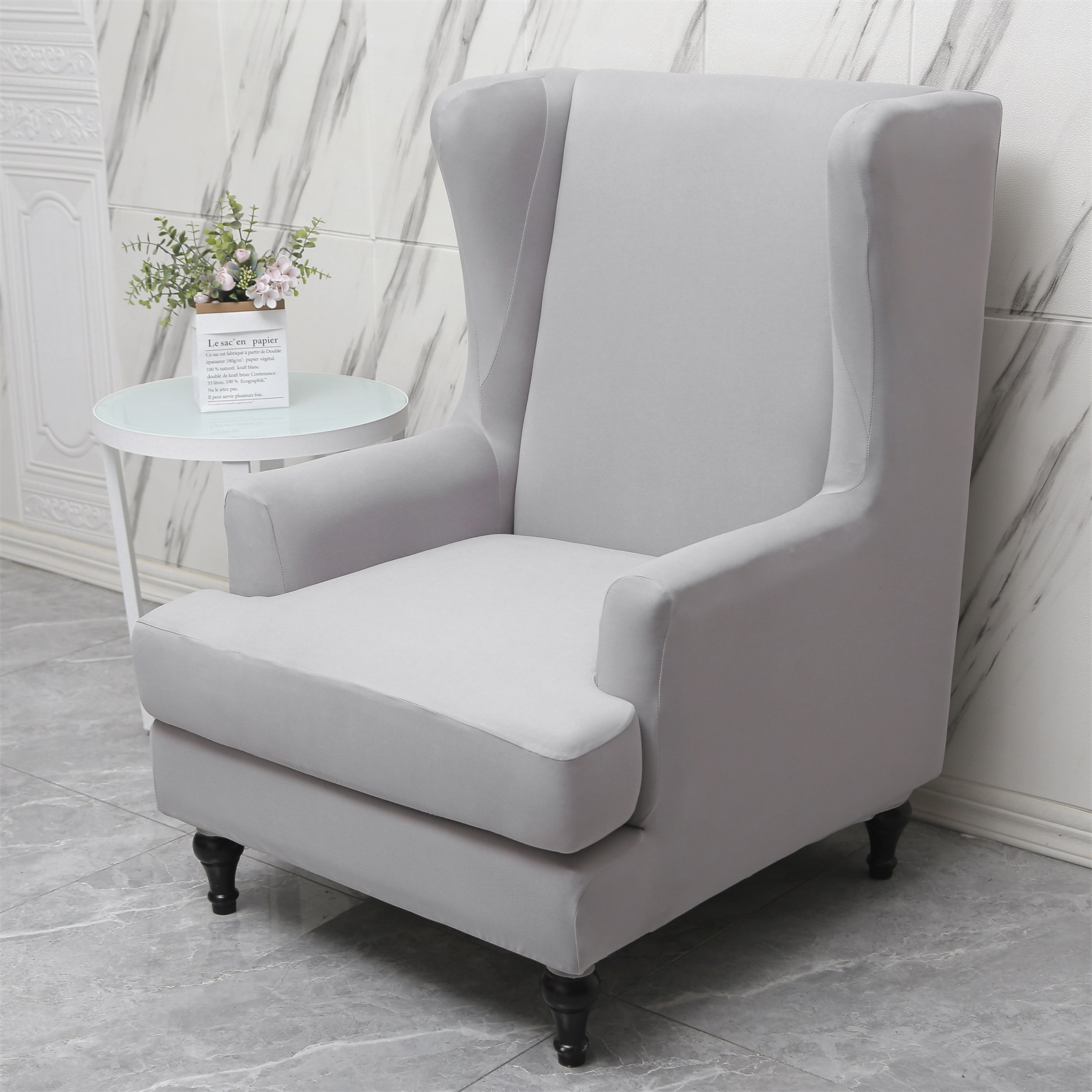 Hot Selling Solid Color Amazon Jacquard Luxury Universal Living Room Wingback Chair Cover Sofa Stretch Chair Cover